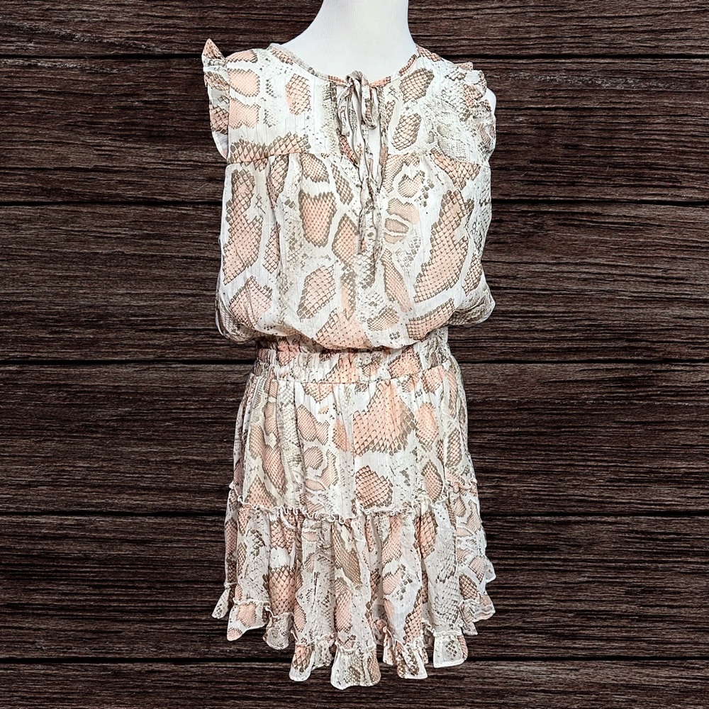 Adrienne Pink Shimmer Animal Print Boutique Sleeveless Dress Size L